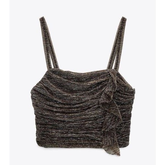 ZARA cute gold ruffled crop top size small 0074 - Picture 1 of 10